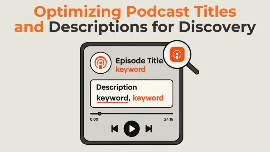 Optimizing podcast episode titles and descriptions for AI voice search discoverability. 