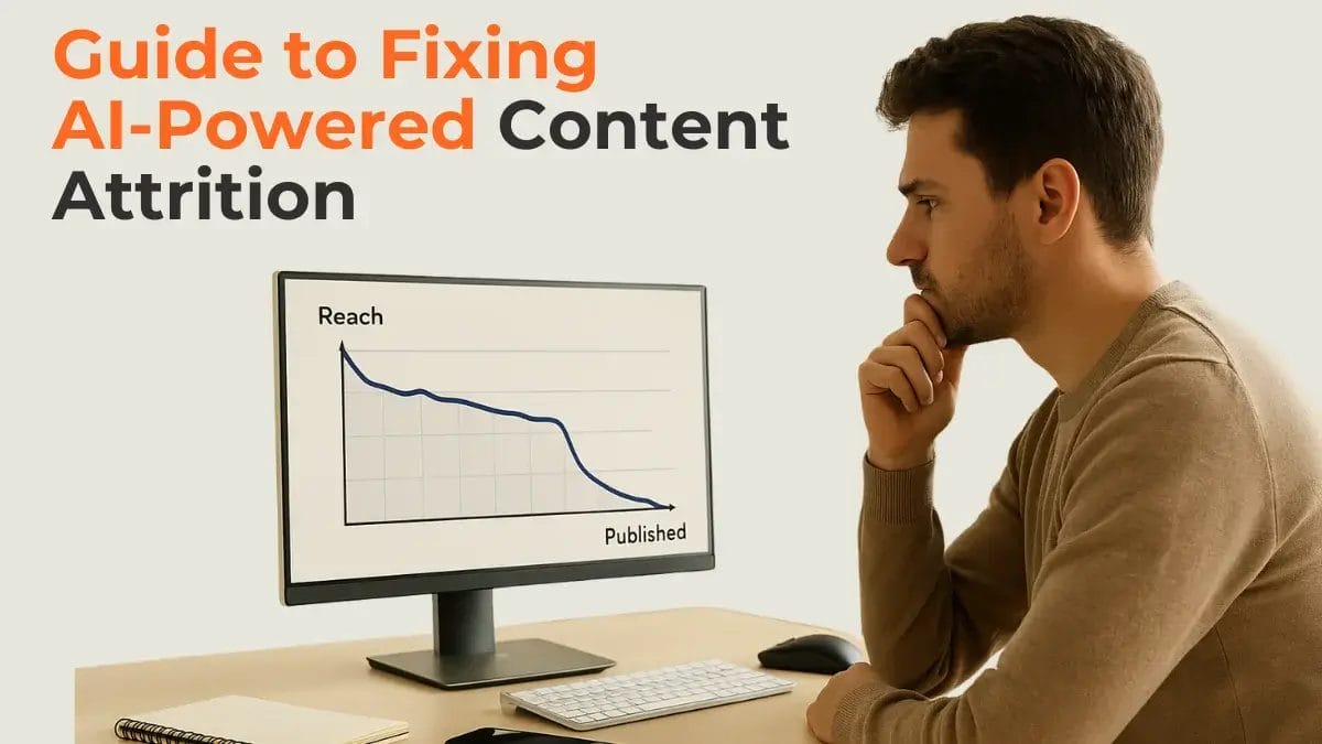 A visual representing AI-powered content attrition and the rapid decline of AI content reach.
