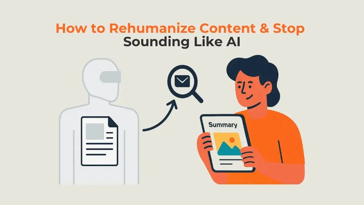 A visual showing how to rehumanize content to stop it from sounding like AI. 