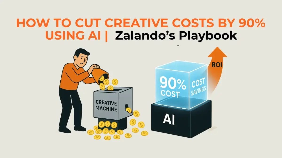 An infographic illustrating AI creative cost reduction through 90% savings compared to wasted traditional creative spend. 